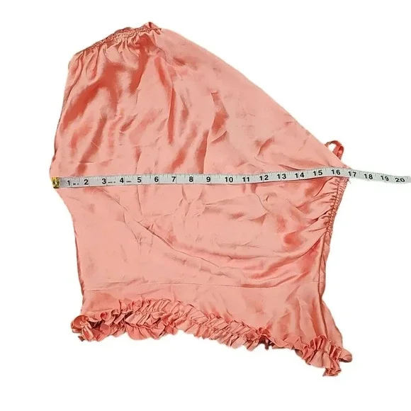 Smythe Ruffle Trim One Shoulder Top Rose Pink Size 4 Satin Smocked Blouse